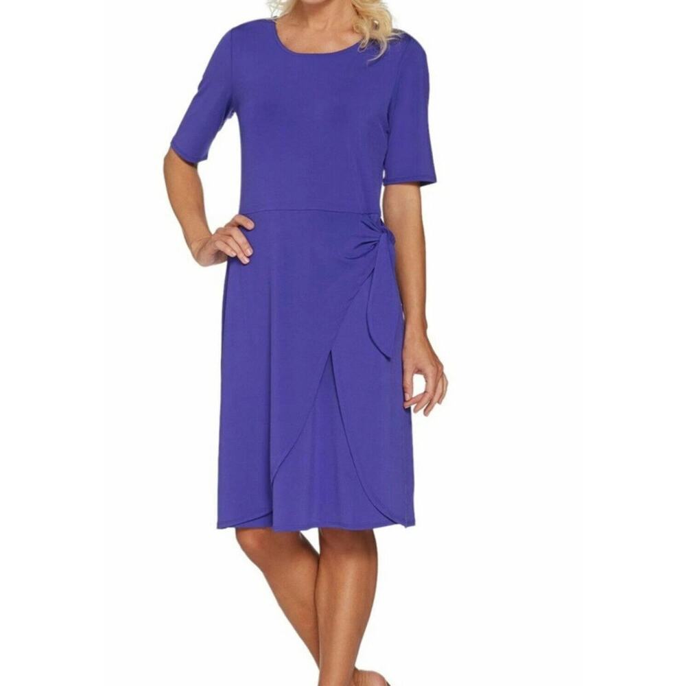 H by Halston Dress Womens Small Jet‎ Set Jersey Knit Stretch Purple Tie Waist